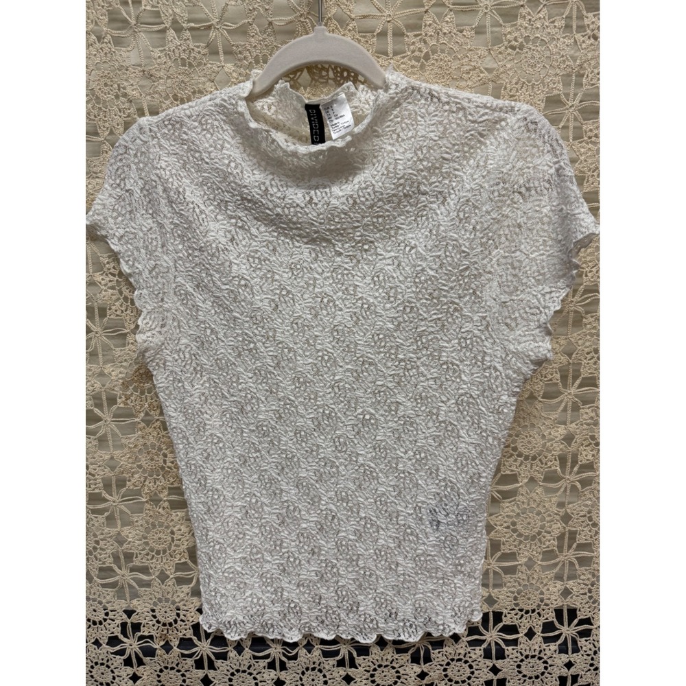 Cream Lace Cottage core Cap Sleeve Top S‎